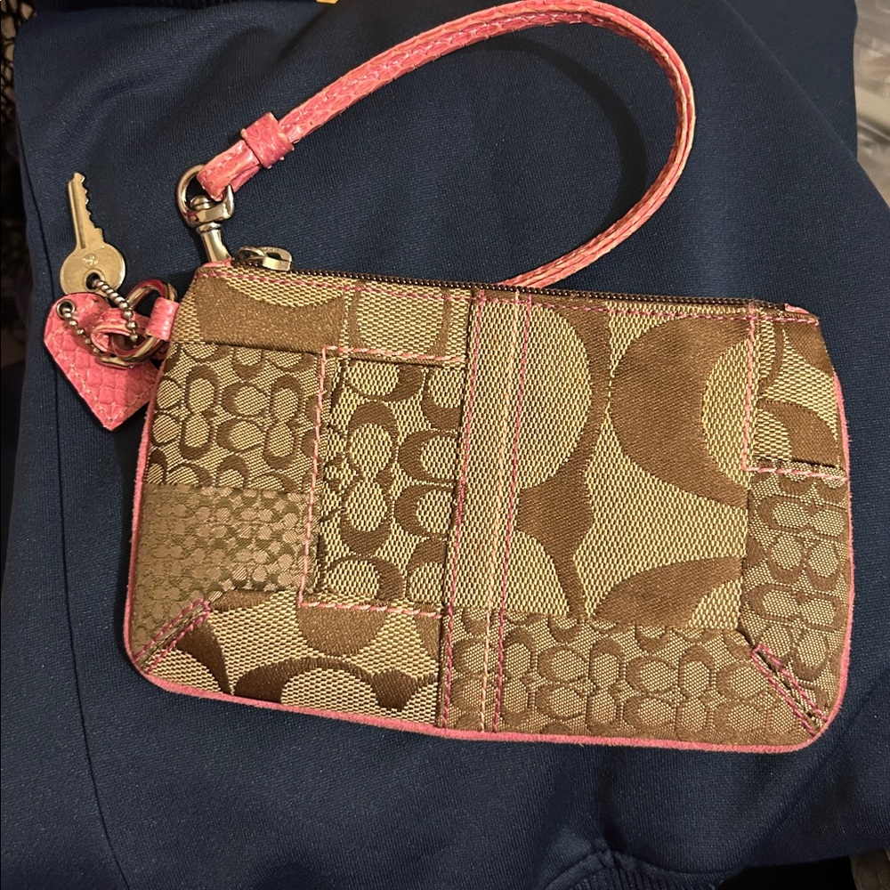 Coach Signature Pink Tan Wristlet
